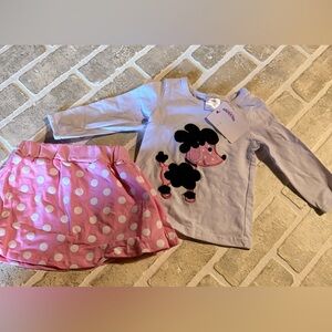 NWOT Pink and White Polka Dot Skirt with Poodle Top